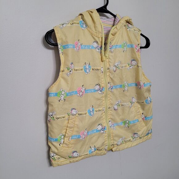 Vintage Snoopy Kids Hooded Reversible Vest Yellow 7/8 Full Zip RARE - Picture 1 of 9